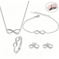 MOPUEA Schmuckset Schmuckset Damen 4-teilig Unendlichkeits Symbol mit Zirkonia (Schmuckset, Halskette, Armband, Ring und Ohrstecker im Set), 4-teilig, Zirkonia, elegant, Geschenkbox inklusive