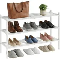 SONGMICS Schuhregal aus Bambus, Schuhablage 3 Ebenen, stapelbar, Regal für 12-16 Paar Schuhe, 25 x 70 x 51,5 cm
