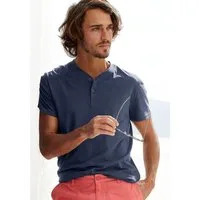 H.I.S Henleyshirt Kurzarmshirt mit Henleykragen, strukturierte Baumwolle