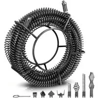 XERSEK Rohrreinigungsspirale 15m Abflussreiniger Spirale für RohrØ32-100mm Manganstahl Rohrreiniger, ∅ 16 mm, 8 Schneidköpfen, Kanalreinigungsspirale zur Küche Badezimmer WC usw.
