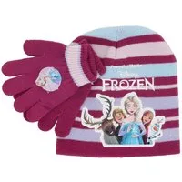 Disney Frozen Baskenmütze Frozen Mütze und Handschuhe Set Kuschelig für Kinder Burgund