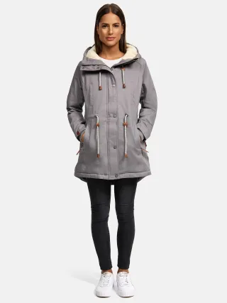 Navahoo Ireliaa Damen Parka – Windabweisende Winterjacke mit Teddyfell & Kapuze - Grau