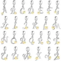 PANDACHARMS Buchstabenanhänger Buchstabe A-Z mit goldenem Herz für Charm Armband, 925 Silber