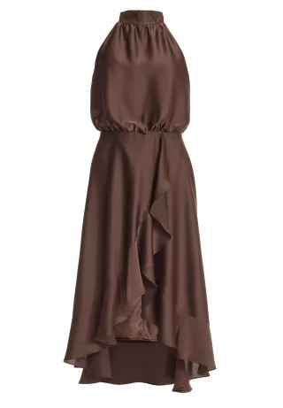 SWING - Cocktailkleid aus Satin mit Volant chocolate brown - Gr. - 36