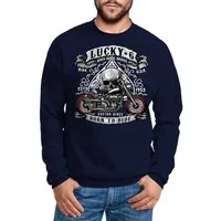 MoonWorks Sweatshirt Sweatshirt Herren Biker Lucky 6 Totenkopf Pik Motorrad Live to Ride