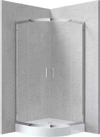Neuesbad Set: Chrom halbrund Duschkabine Transparent Glas + Duschwanne 80X80CM NB1DEKYPZ052K1