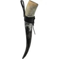 hornerey Bierkrug Wikinger Trinkhorn 0,5l mit Gürtelhalter aus Echtleder