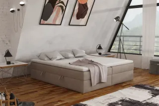 Boxspringbett Schlafzimmerbett ANTONY 180x200cm Stoff Cappuccino inkl. Bettka...