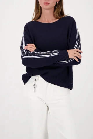 monari - Strickpullover mit Streifen marine - Gr. - 46