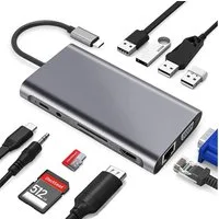 feinlux 11-in-1 USB-C Docking Hub, PowerExpand Adapter Adapter 3,5mm Audio, RJ45 Ethernet, 3 x USB 2.0, 1 x HDMI zu SD Card Reader, TF Card Reader, VGA, 100 W Stromversorgung, 4K 30Hz HDMI, USB-Adapter USB-C zu 1 x USB 3.0, USB-C PD 100W, 3,5mm Audio