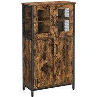 VASAGLE Highboard Badezimmerschrank, Küchenschrank, verstellbare Ablage, 30x60x108 cm (Aufbewahrungsschrank, verstellbare Ablage, Stahlgestell), Sideboard, Stahlgestell, Industriestil, vintagebraun-schwarz