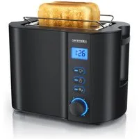 Arendo Toaster Edelstahl, 2 Scheiben Kurz, Kurzschlitz, Display, Restzeitanzeige, 2 kurze Schlitze, für 2 Scheiben, 800 W, Integrierter Brötchenaufsatz, Doppelwandgehäuse Wärmeisoliert