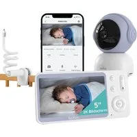 Boifun Video-Babyphone Babyphone 720P mit Kamera 5 Zoll Baby Monitor, mit Kamera und Audio WLAN, 3000-mAh-Akku, 1-tlg., unterstützt Temperaturüberwachung Schlaflied Wecker, Nachtsicht, Bidirektionales Interkom, Zwei-Wege-Audio VOX-Modus