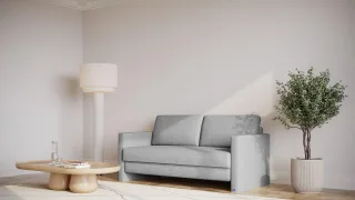 BRUNO Schlafsofa 160cm in Silver Grey Grau | Schmal | stabiles Massivholz & Boxspringkomfort