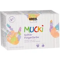 Kreul Fingerfarbe 2321 MUCKI, 6x 150 ml Softie Pastellfarben Wasserbasis Fingermalfarben ab 2 Jahren