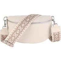 MIRROSI Bauchtasche Damen, Echtleder, Made in Italy, Umhängetasche, Brusttasche, (Schultertasche für jeden Anlass (1 Tasche & 2 Gurte), Crossbody Bag, Beige, gemusterten& verstellbaren Schulterriemen