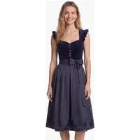 Krüger Madl Dirndl Melora Midi-Dirndl Damen Marine 70 cm mit Samtmieder und Flügelärmeln