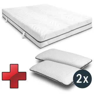 7 Zonen Viskoelastik-Matratze Sleezzz Smart 180 x 200 cm, Höhe 18 cm, Härtegrad H3 mit Air Memoryschaum + 2 x Sleezzz® Smart höhenverstellbares Kissen