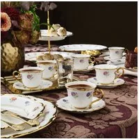 Karaca Kaffeeservice Karaca Royal Bone Diana 90ml Kaffeetasse mit Untertasse Set 6 Personen