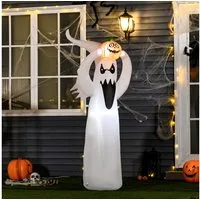 HOMCOM LED-Dekofigur aufblasbares Gespenst mit LEDs (Aufblasbare Dekoration, 1 St., Halloween Dekoration), Weiß+Orange Polyester 80 x 40 x 180 cm