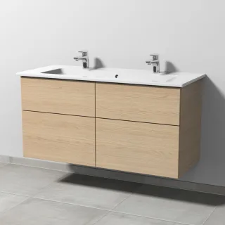 Sanipa 3way Keramik-Set Venticello Keramik-Doppelwaschtisch und Unterbau mit 4 Auszügen, Eiche-Nordi SM32948