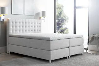 Boxspringbett Schlafzimmerbett Bett BAROS Stoff Hellgrau 200x200cm
