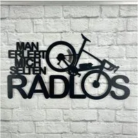 WoodFriends Wandbild Schriftzug aus Holz "man erlebt mich selten radlos" Holzschild Rennrad, Fahrradliebhaber Spruch Deko Wandkunst Wandbild E-Bike