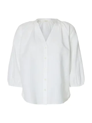 selected women - SLWCLEO-ALBERTA LINEN BLEND SHIRT NOOS Bright White - Gr. - 36