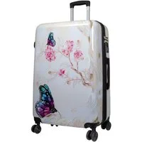 Trendyshop365 Hartschalen-Trolley Hartschalenkoffer mit Schmetterlings-Motiv und Doppelrollen, Zahlenschloss, Dehnfalte, Schmetterling