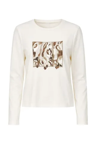 signe nature - Langarmshirt mit Print beige/braun - Gr. - 38