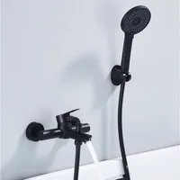 HOMELIVE Duschsystem Duscharmatur Set Schwarz mit 4-strahliger Handbrause, Edelstahl Duscharmatur Wandmontage mit G1/2 Anschluss