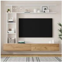 OKWISH Wohnzimmer-Set TV Wohnwand-set, stehend oder hängend, (Wohnzimmermöbel-Set, 1-St., TV-Board, Standregal und Wandregal), für TV bis 80 Zoll, 180*35*22.5cm