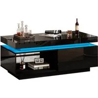 Merax Couchtisch hochglanz Sofatisch Beistelltisch mit LED-Beleuchtung (1-St), Wohnzimmertisch mit Schublade und Stauraum, Breit: 100cm