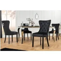 riess-ambiente Esszimmerstuhl CASTLE schwarz - Samt, Holzbeine, Komfortgriff, Ziernieten (Einzelartikel, 1 St), Barock & Chesterfield-Kombination - ideal für Küche & Esszimmer