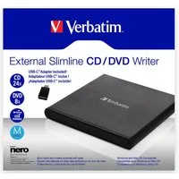 Verbatim Slimline USB 2.0 inklusive USB-A-zu-USB-C-Adapter Externer DVD-Brenner DVD-Brenner