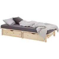 Homestyle4u Palettenbett 90x200 100x200 140x200 Holzbett Kiefer Natur Bettkasten Schublade (Set mit Lattenrost, 2x Bettkasten/Schublade), 100x200, naturbelassen