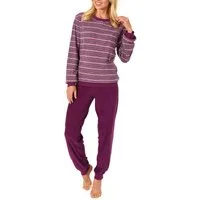 Normann Pyjama Damen Frottee Pyjama langarm Schlafanzug mit Bündchen Streifenoptik