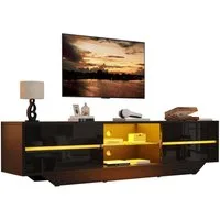 Merax Lowboard mit LED Beleuchtung & RGB App-Steuerung (Fernsehtisch 160 x 35 x 44,5 cm, 1 St), Hochglanz TV-Schrank mit 2 Klapptüren, Ablagefach & Stauraum