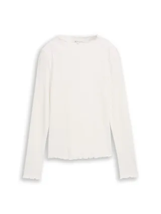 Denim Tom Tailor - Langarmshirt mit Rippstruktur off white - Gr. - XL