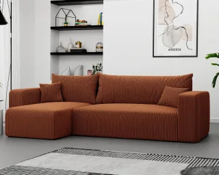 Ecksofa mit Schlaffunktion Sofa LUNA Stoff Poso Rostbraun Ottomane Links