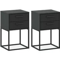 KONSIMO® Nachttisch RECTUS Nachtschrank, Modern, hergestellt in der EU, Beistelltisch (2-St), mit 2 Schubladen, schwarzer Metallrahmen, Kunststoffgriff