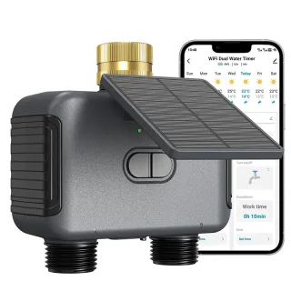 2 Zone WiFi Water Timer Smart Irrigation Timer Water Valve ControllerSolar PoweredSmart Life App 2000mAh Battery USB