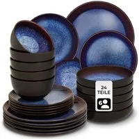 tectake Geschirr-Set Tafelservice (24-tlg), 6 Personen, Steingut, für 6 Personen, handgefertigt