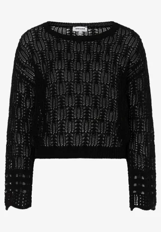 MORE & MORE - Ajour-Pullover mit ausgestelltem Ärmel schwarz - Gr. - 38