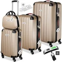 tectake Trolley Hartschalenkoffer-Set 4-teilig mit Kofferwaage und TSA-Zahlenschloss, 4 Rollen, mit Teleskopgriff, 360° drehbare, abnehmbare Rollen, abteilbar
