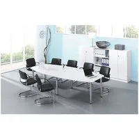 HAMMERBACHER Konferenztisch Chicago, B 280 cm, Tonnenform, bis 10 Personen, mit Tischbeinen / Kabeldose