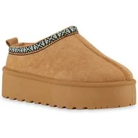 VAN HILL 841495 Hausschuh Damen Warm Gefütterte Pantoffeln Hausschuhe Bequeme Prints