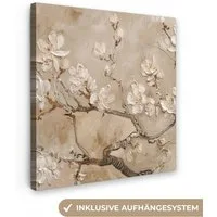 OneMillionCanvasses® Leinwandbild Blumen - Modern - Beige - Weiß - Blüte, Fotodruck (1 St), Wandbild, Deko Schlafzimmer Wohnzimmer Flur 20x20 cm