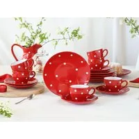 CreaTable Kaffeeservice Polka Dots, Service 18-tlg. (18-tlg), 6 Personen, Steinzeug, Fröhliche Farbgebung, Polka Dots