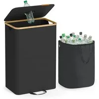 SONGMICS Flaschenkorb Pfandflaschen-Sammelbehälter, Flaschensammler Leergut, Küche, 95 L Pfandflaschen-Behälter, mit Loch, Deckel, Innensack mit Griffen